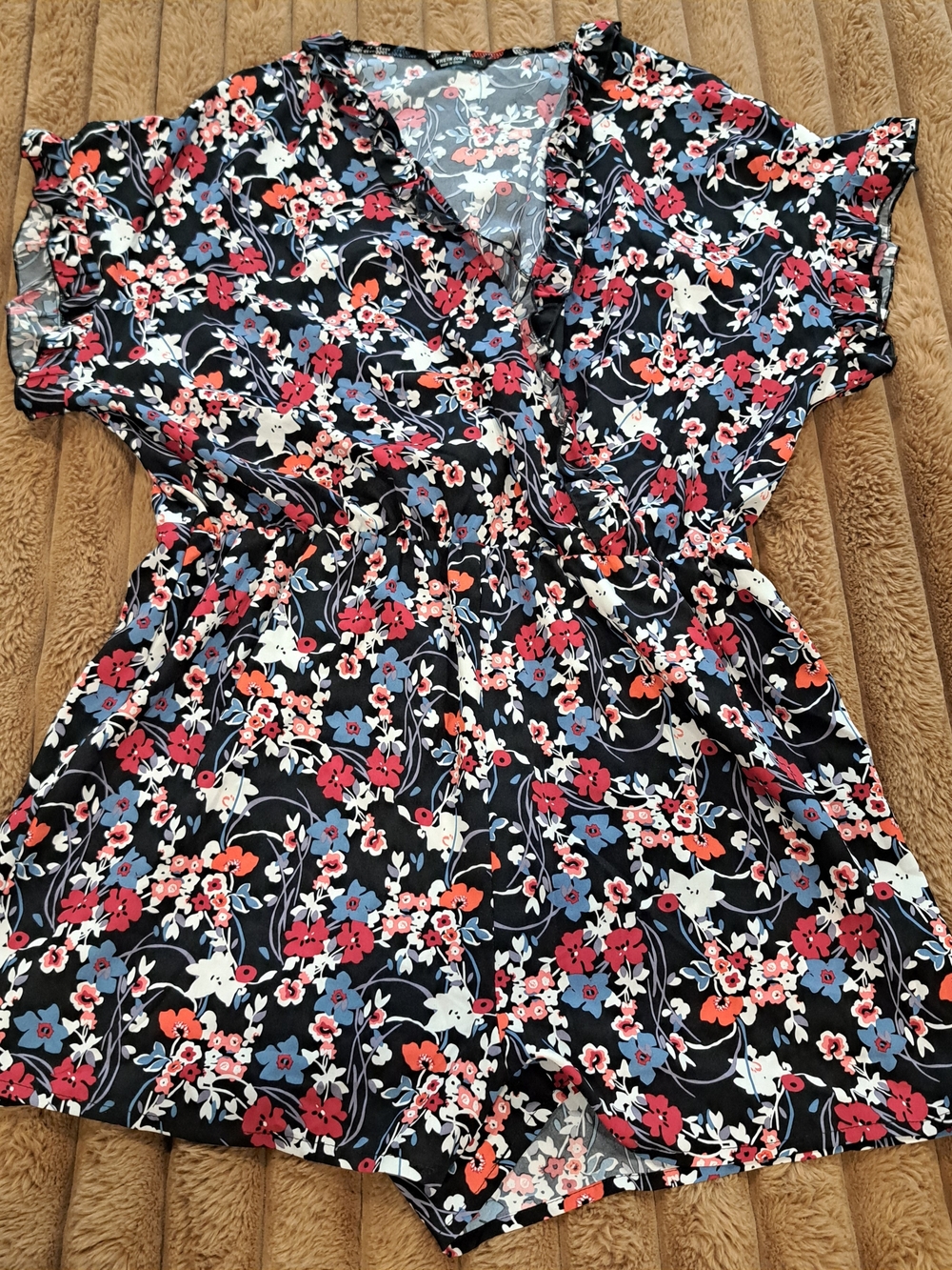 Shein Curve Women’s Black Floral Print V Neck Short Sleeve Romper Size 1XL